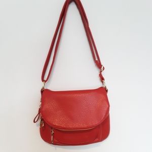 Red Faux Pebble Leather Madden Expandable Shoulder Bag
